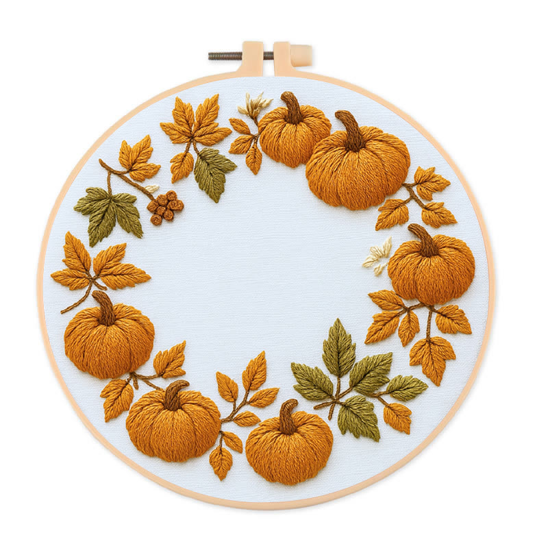 Rubbyoo Embroidery Kit - Pumpkin Wreath | Creative Needle Art | Easy Halloween Handicraft - 20*20cm - image 1