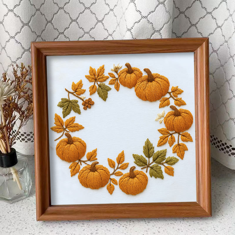 Rubbyoo Embroidery Kit - Pumpkin Wreath | Creative Needle Art | Easy Halloween Handicraft - Embroidery Kit Plus An Extra Frame - image 10