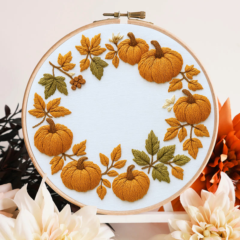 Rubbyoo Embroidery Kit - Pumpkin Wreath | Creative Needle Art | Easy Halloween Handicraft - image 3