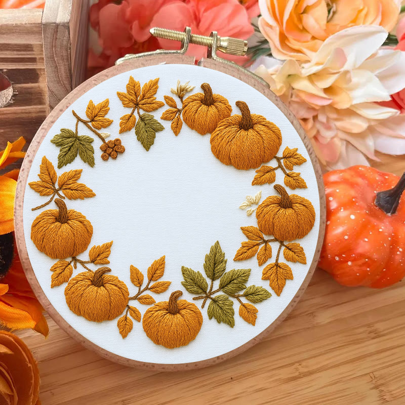 Rubbyoo Embroidery Kit - Pumpkin Wreath | Creative Needle Art | Easy Halloween Handicraft - image 2