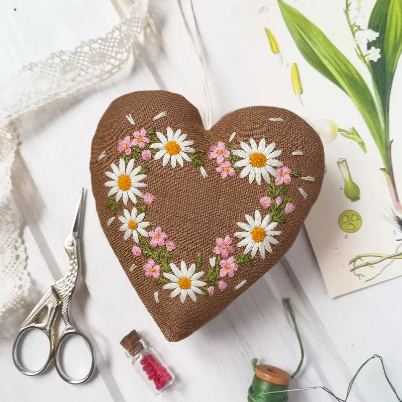 Rubbyoo Heart Embroidery Kit - Little Daisy | Floral Hanging Craft | Diy Fashion Accessories - 6 inches hoop kit - image 1