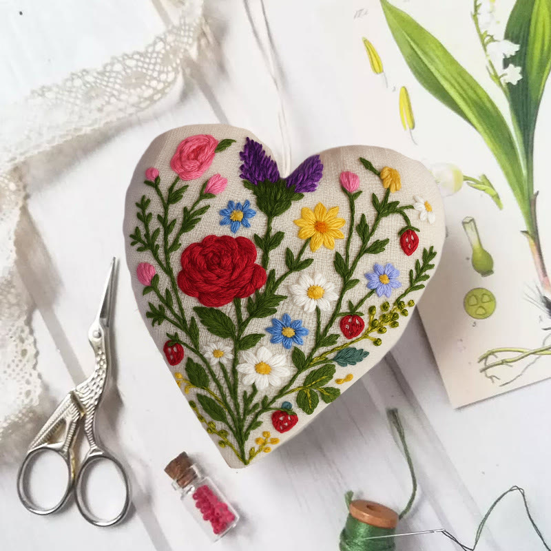 Rubbyoo Heart Embroidery Kit - Charming Rose | Perfect Gift For Her | Diy Craft For Flower Lovers - 6 inches hoop kit - image 1