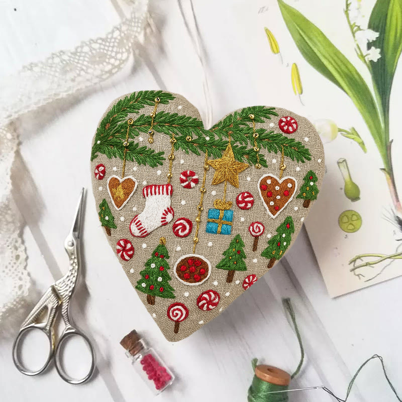 Rubbyoo Heart Embroidery Kit - Precious Gift | Diy Holiday Decoration | Christmas Needlecraft For Kids - 6 inches hoop kit - image 1