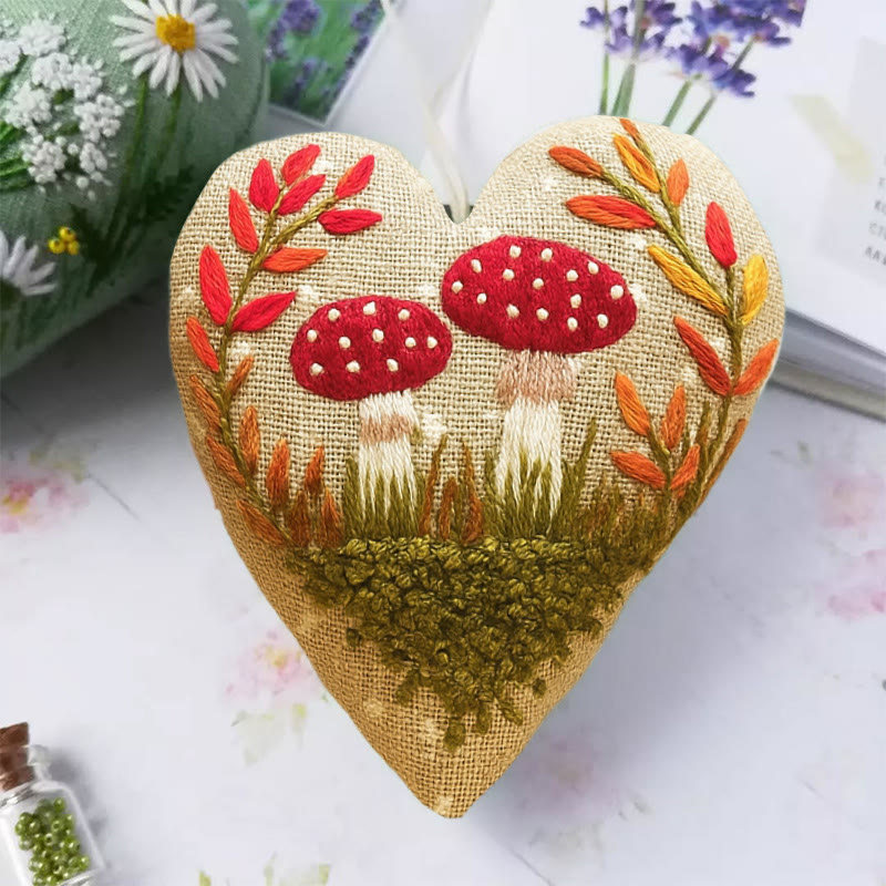 Rubbyoo Heart Embroidery Kit - Cute Mushrooms | Easy Botanical Craft | Diy Hanging Gift - image 2
