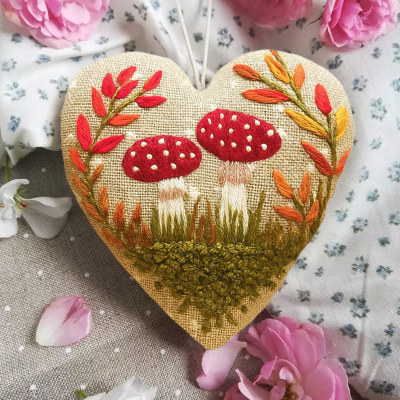 Rubbyoo Heart Embroidery Kit - Cute Mushrooms | Easy Botanical Craft | Diy Hanging Gift - image 5