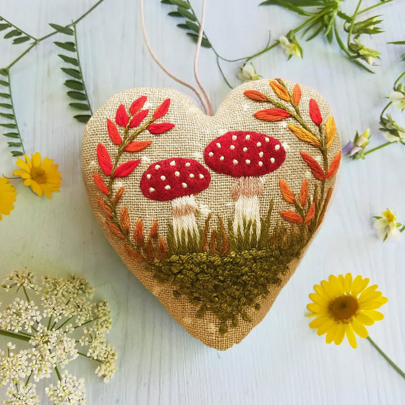 Rubbyoo Heart Embroidery Kit - Cute Mushrooms | Easy Botanical Craft | Diy Hanging Gift - image 4