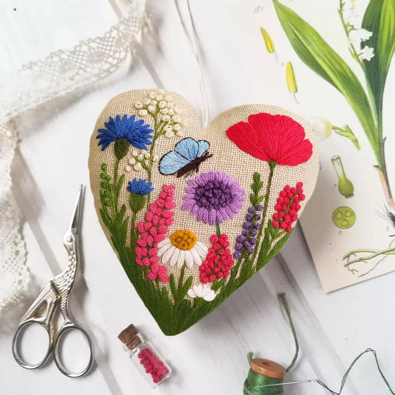 Rubbyoo Heart Embroidery Kit - Spring View | Diy Flower Art | Perfect Handicraft For Her - 6 inches hoop kit - image 1