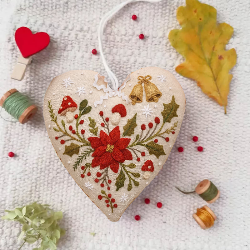Rubbyoo Heart Embroidery Kit - Christmas Poinsettia | Diy Christmas Ornaments | Nice Home Hanging - image 2