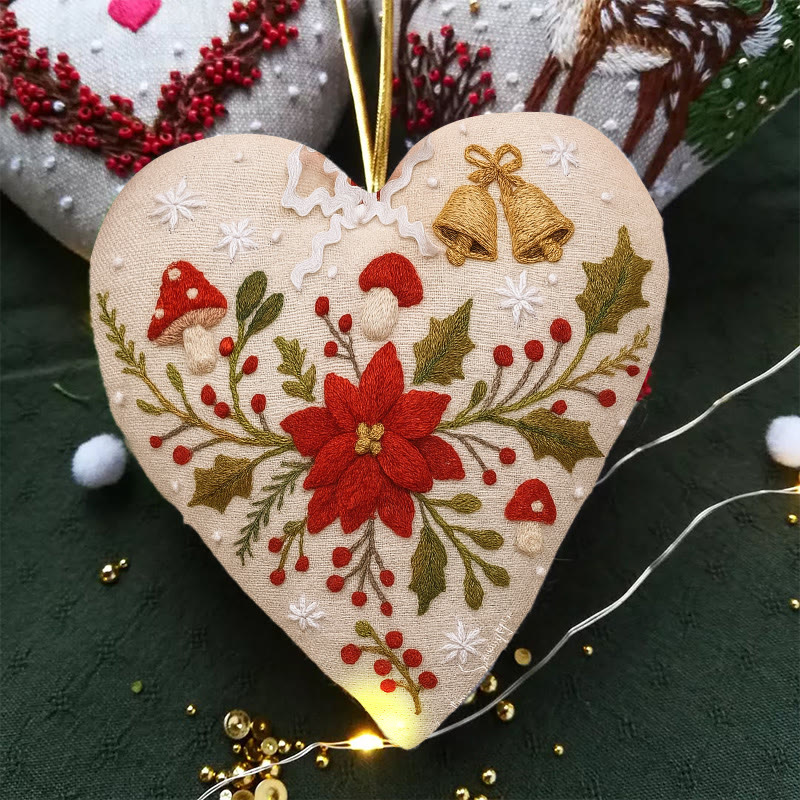 Rubbyoo Heart Embroidery Kit - Christmas Poinsettia | Diy Christmas Ornaments | Nice Home Hanging - image 4