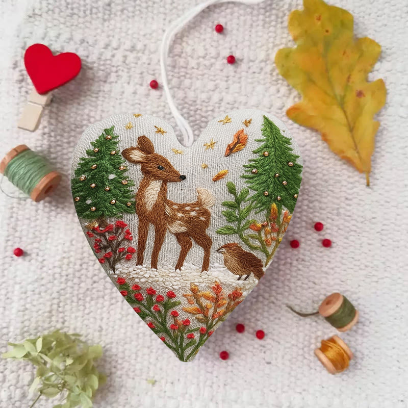 Rubbyoo Heart Embroidery Kit - Winter Elk | Diy Christmas Tree Decor | Unique Handmade Gift - image 2