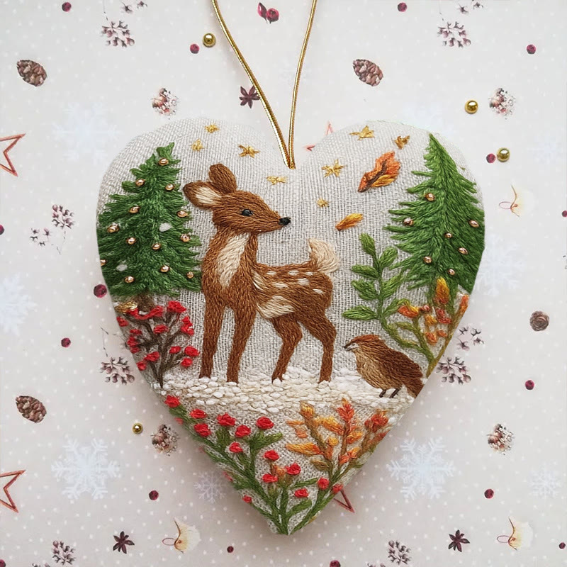 Rubbyoo Heart Embroidery Kit - Winter Elk | Diy Christmas Tree Decor | Unique Handmade Gift - 6 inches hoop kit - image 1