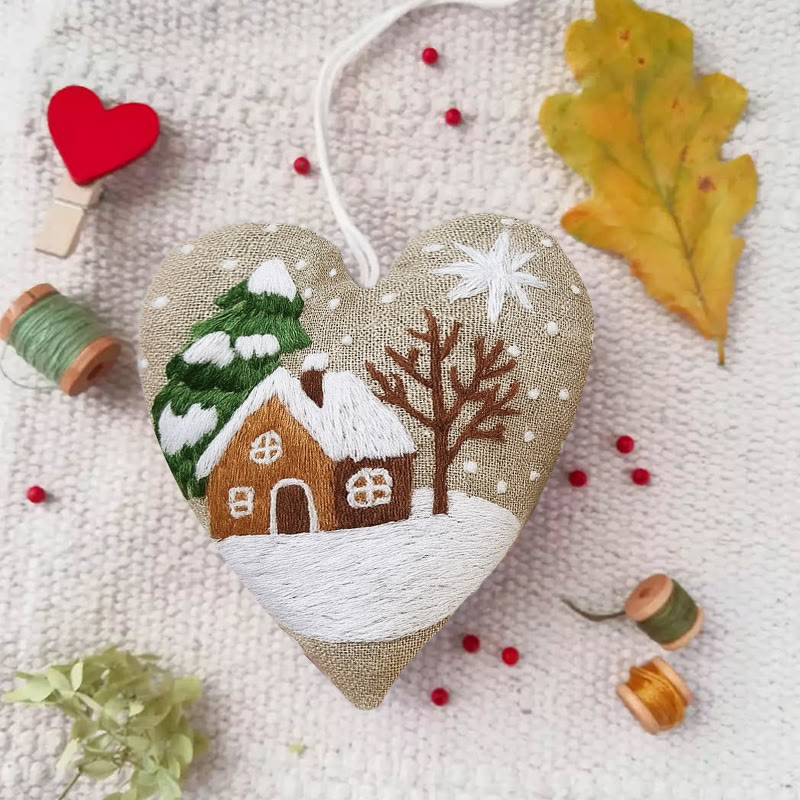Rubbyoo Heart Embroidery Kit - Snowy House | Christmas Tree Ornament | Diy Handmade Craft - image 2