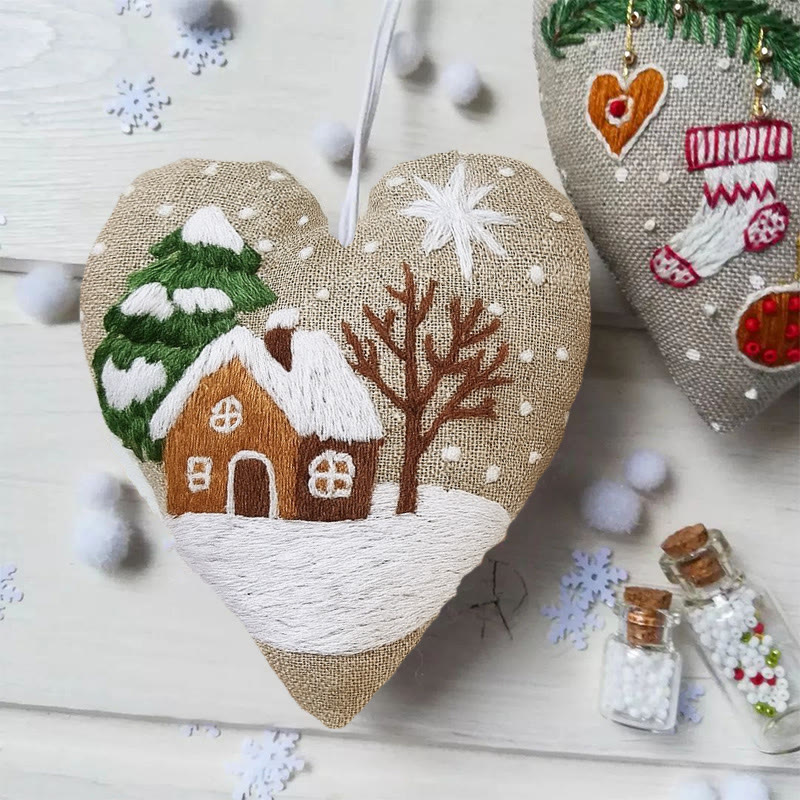 Rubbyoo Heart Embroidery Kit - Snowy House | Christmas Tree Ornament | Diy Handmade Craft - image 5