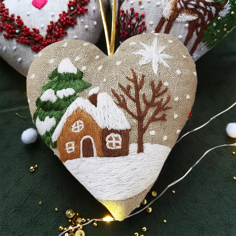 Rubbyoo Heart Embroidery Kit - Snowy House | Christmas Tree Ornament | Diy Handmade Craft - image 4