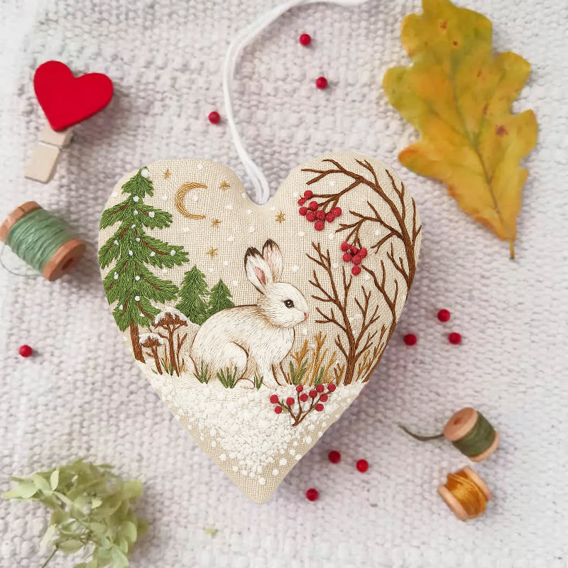 Rubbyoo Heart Embroidery Kit - Unique Handmade Art Craft | Christmas Hanging Ornaments  - Winter Rabbit - image 2