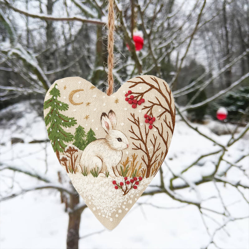 Rubbyoo Heart Embroidery Kit - White Rabbit | Adorable Animal Craft | Diy Christmas Hanging Art - 6 inches hoop kit - image 1