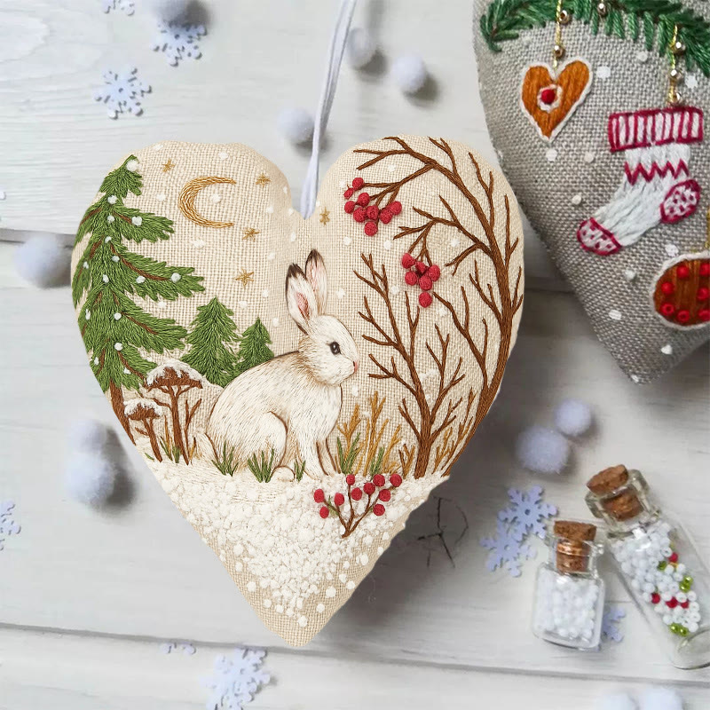 Rubbyoo Heart Embroidery Kit - White Rabbit | Adorable Animal Craft | Diy Christmas Hanging Art - image 3