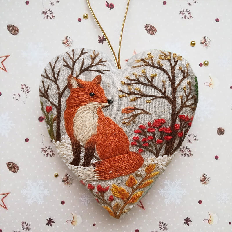 Rubbyoo Heart Embroidery Kit - Winter Fox | Diy Animal Craft | Unique Car Hanging Decor - 6 inches hoop kit - image 2