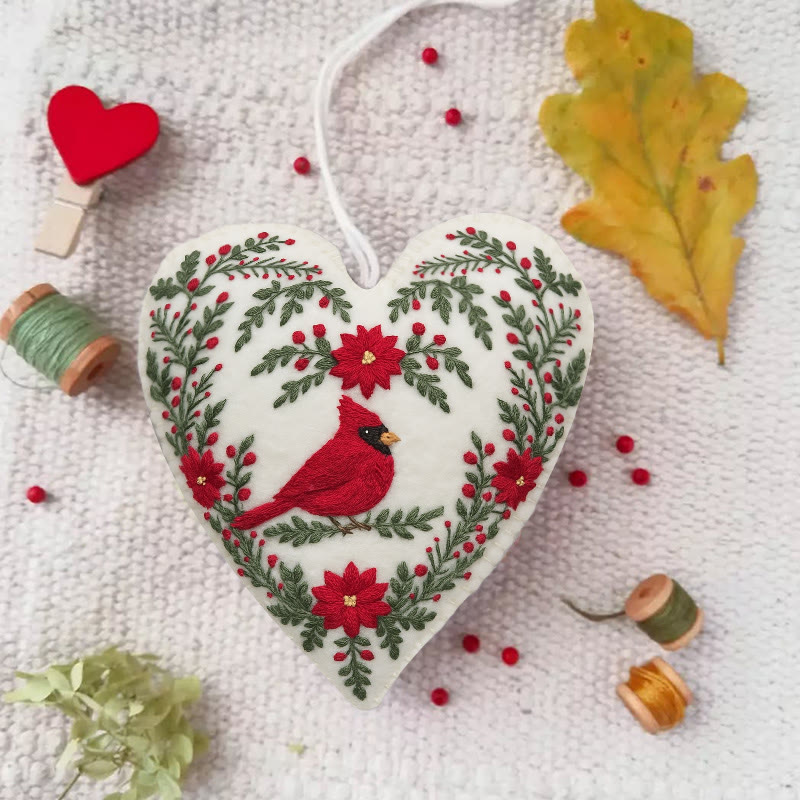 Rubbyoo Heart Embroidery Kit - Red Cardinal | Stunning Bird Craft | Perfect Christmas Hanging  - image 3