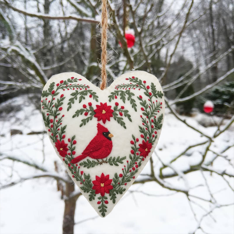 Rubbyoo Heart Embroidery Kit - Unique Handmade Art Craft | Christmas Hanging Ornaments  - Christmas Cardinal - image 3