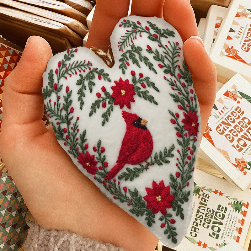 Rubbyoo Heart Embroidery Kit - Red Cardinal | Stunning Bird Craft | Perfect Christmas Hanging  - image 8