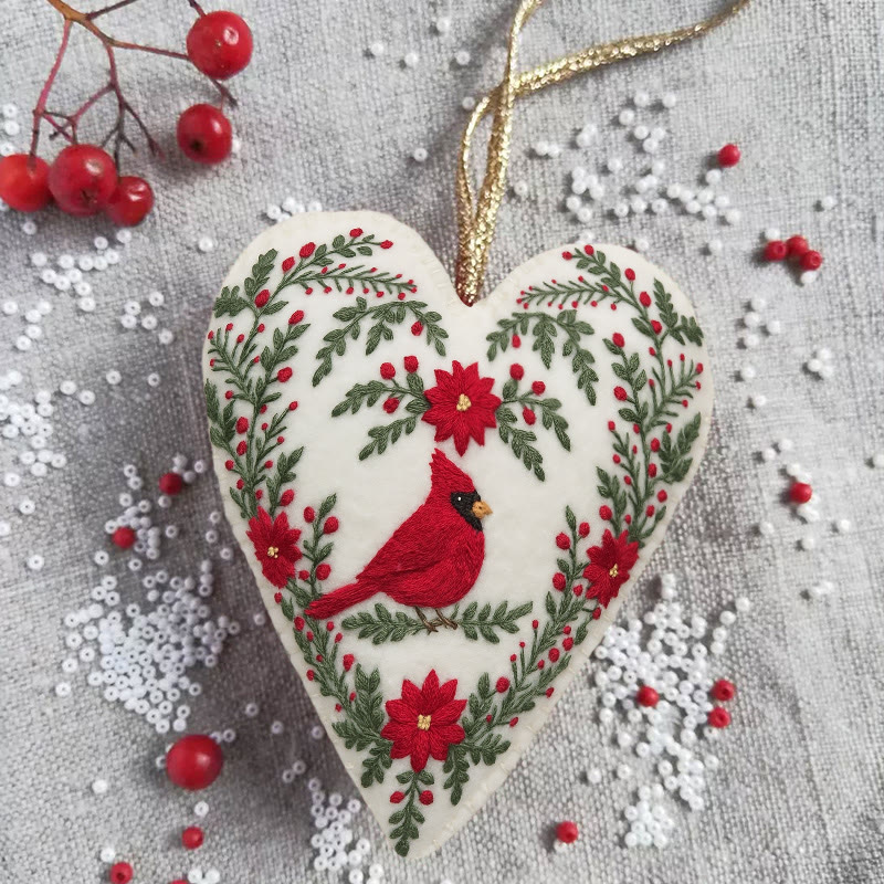 Rubbyoo Heart Embroidery Kit - Red Cardinal | Stunning Bird Craft | Perfect Christmas Hanging  - image 2