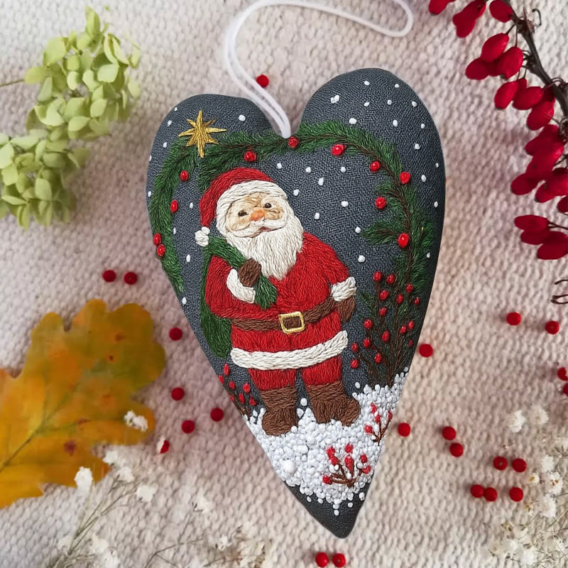 Rubbyoo Heart Embroidery Kit - Santa Claus | Unique Christmas Gift | Diy Hanging Craft  - 6 inches hoop kit - image 1