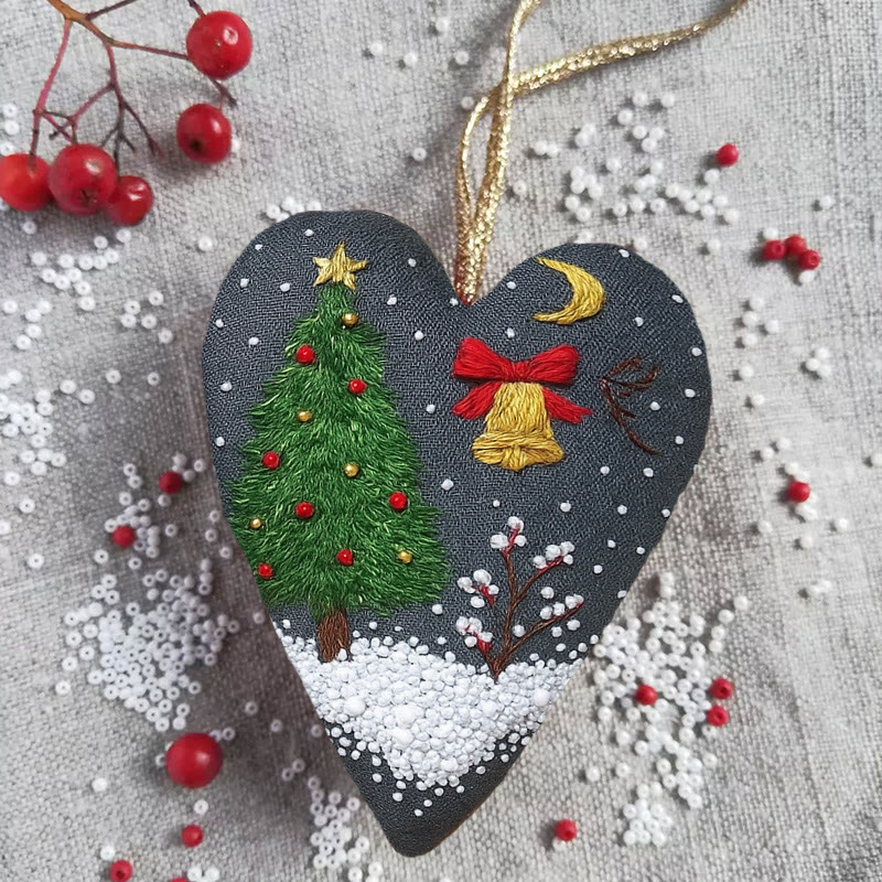 Rubbyoo Heart Embroidery Kit - Christmas Night | Diy Holiday Needlepoint | Christmas Home Ornament - image 3