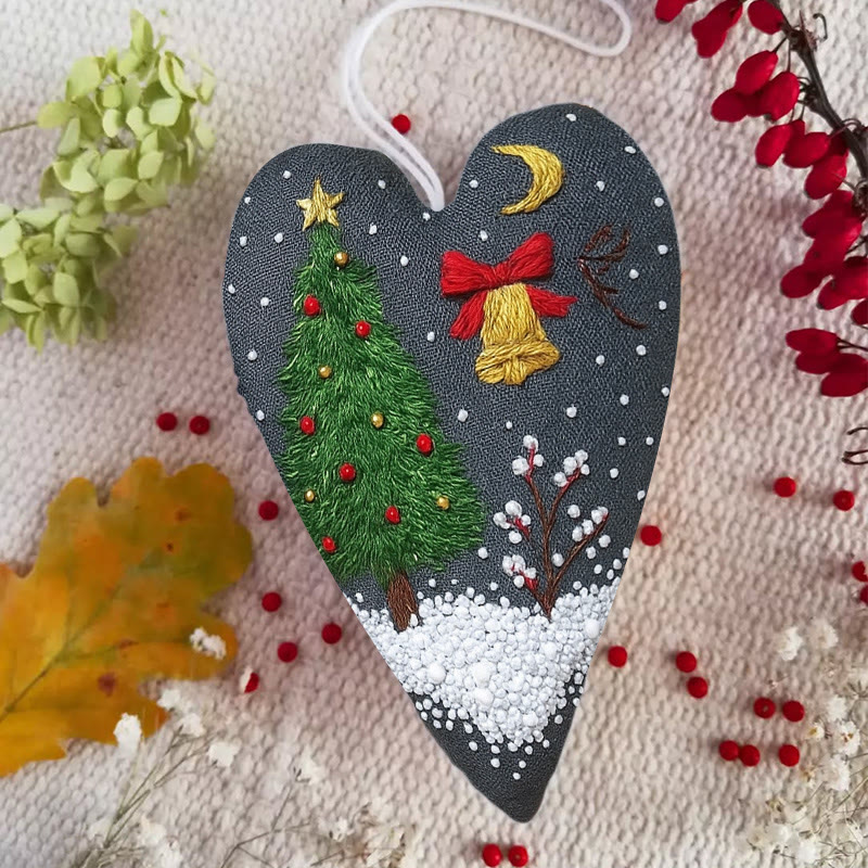 Rubbyoo Heart Embroidery Kit - Christmas Night | Diy Holiday Needlepoint | Christmas Home Ornament - 6 inches hoop kit - image 1