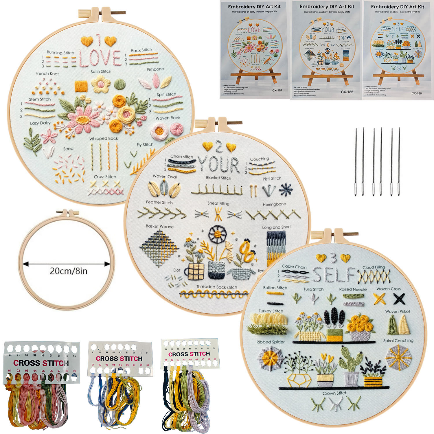 Rubbyoo 3-piece Embroidery Starter Kit - Love Your Self Needlepoint | Floral And Botanical Set | 3 Level Stitch Practice - 3-piece Embroidery Starter Kit - image 8