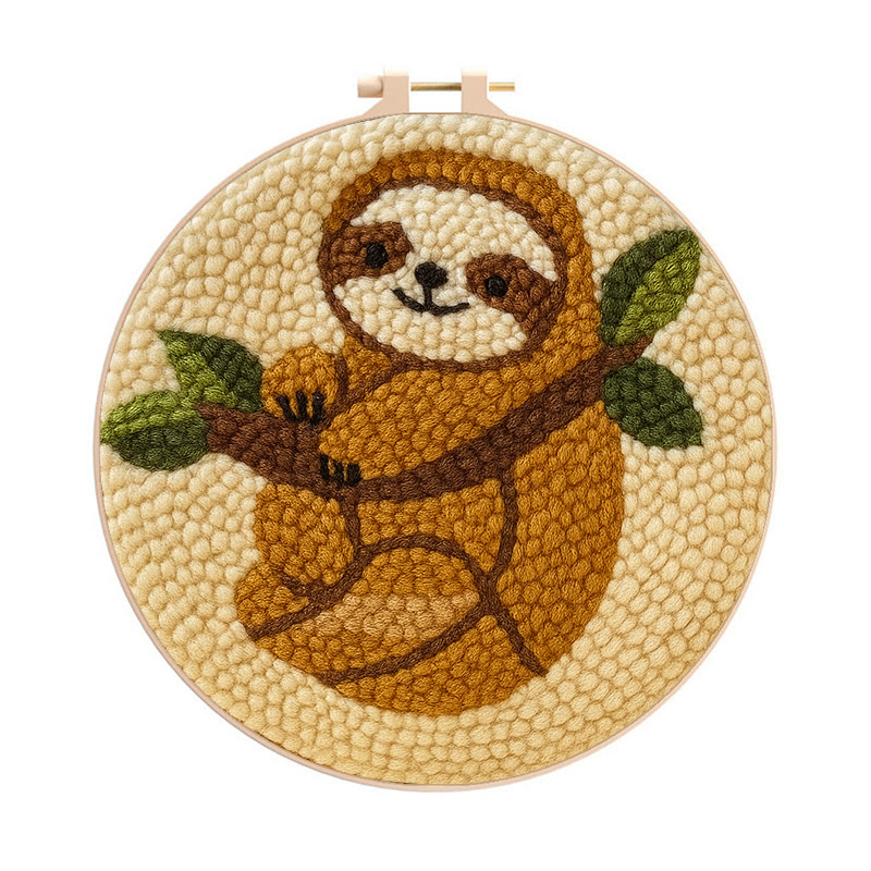 Climbing Sloth Punch Needle Kit - Adorable Animal Craft | Diy Desk Decor - 8 inch Hoop Kit - image 1