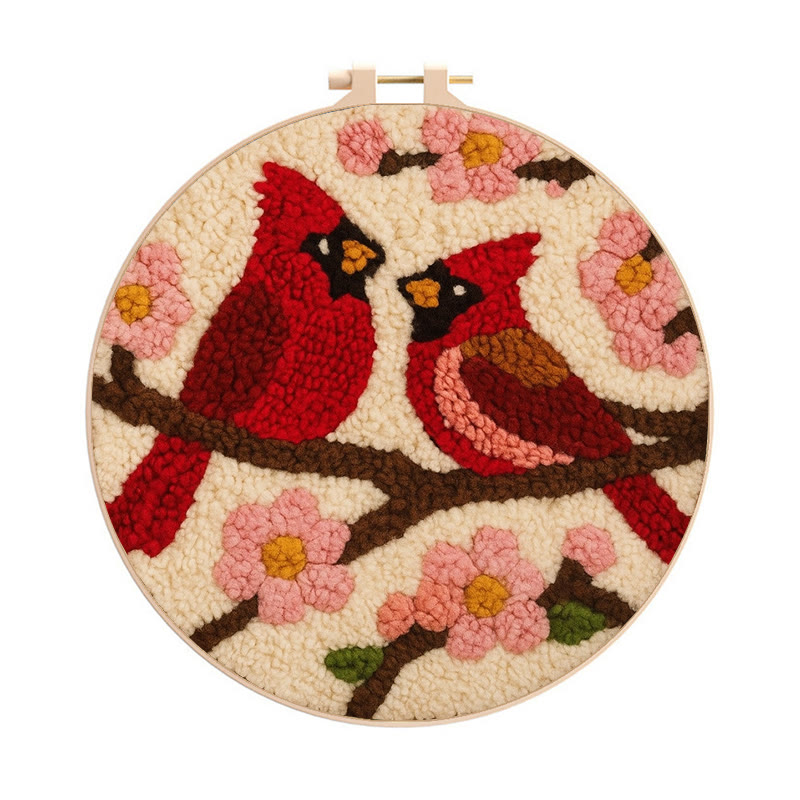  Romantic Cardinals Punch Needle Kit - Unique Birds Decoration | Perfect Handicraft For Lover - 8 inch Hoop Kit - image 1