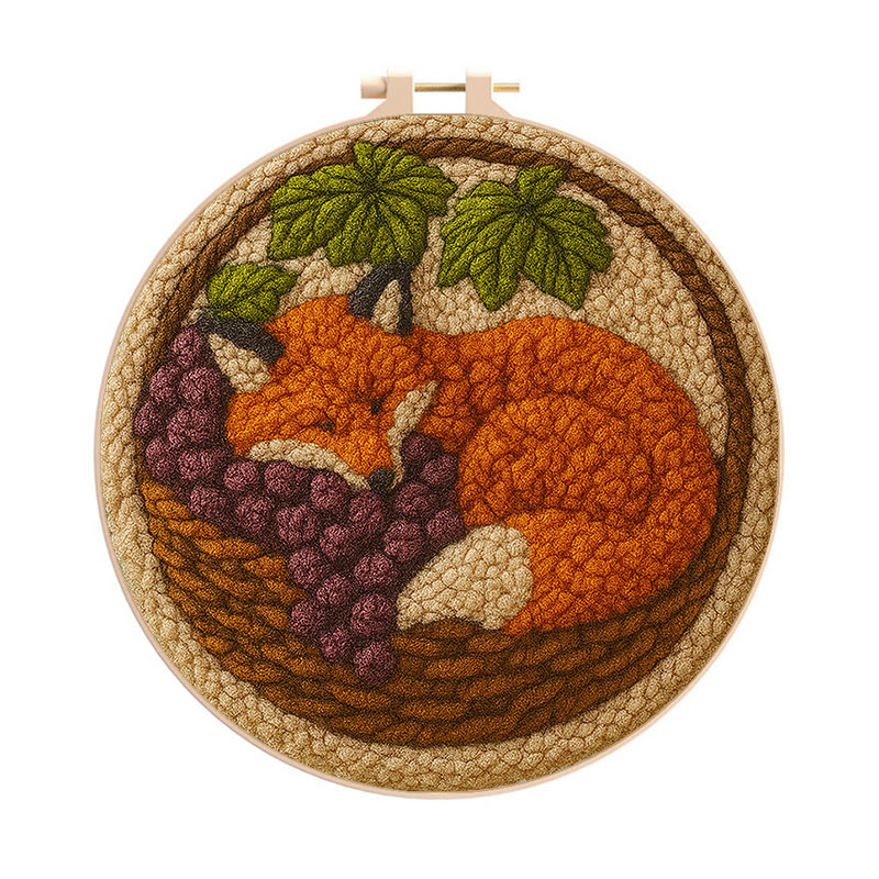 Sleeping Fox Punch Needle Kit - Diy Animal Coaster | Perfect For Home Decor - 8 inch Hoop Kit - image 1