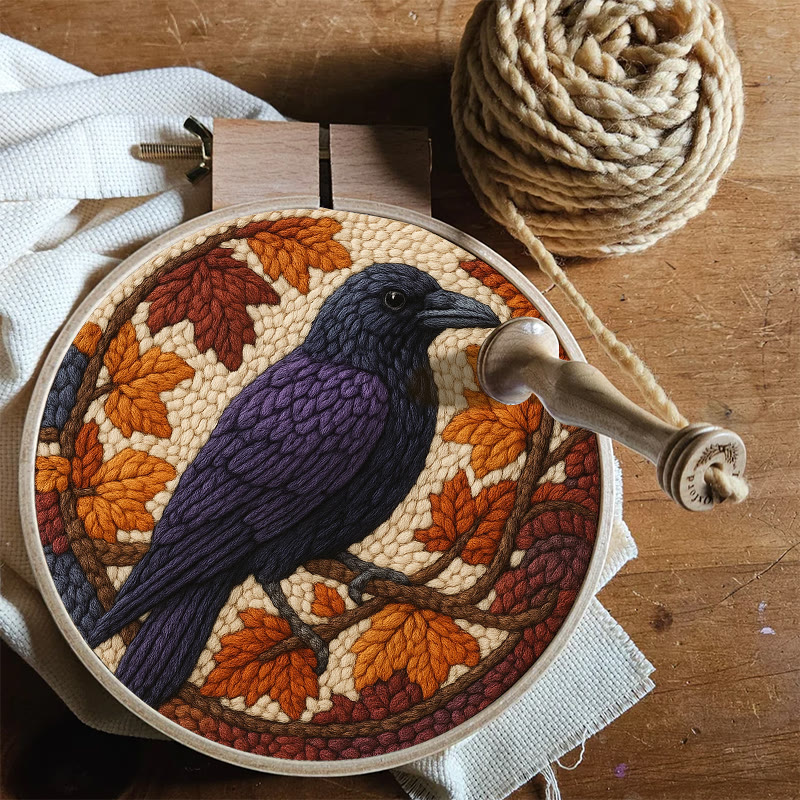 Autumn Raven Punch Needle Kit - Diy Holiday Ornament | Handmade Craft For Bird Lover  - image 3