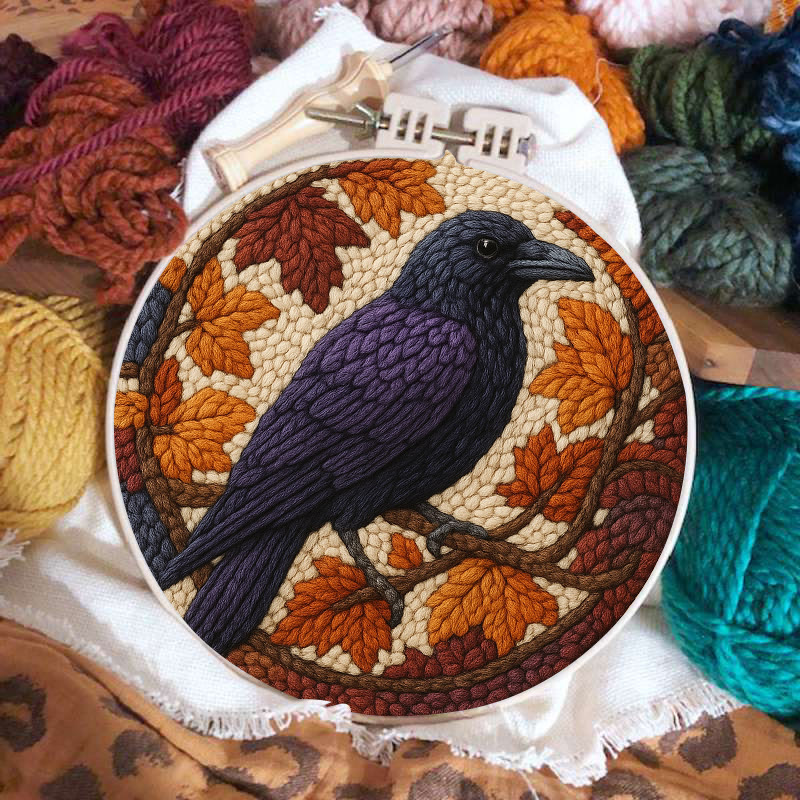 Autumn Raven Punch Needle Kit - Diy Holiday Ornament | Handmade Craft For Bird Lover  - image 2