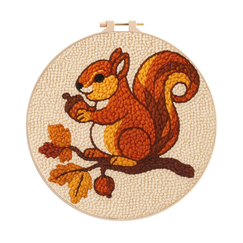  Little Squirrel Punch Needle Kit - Cute Animal Artcraft |  Beginner Handmade Coaster - 8 inch Hoop Kit - image 1