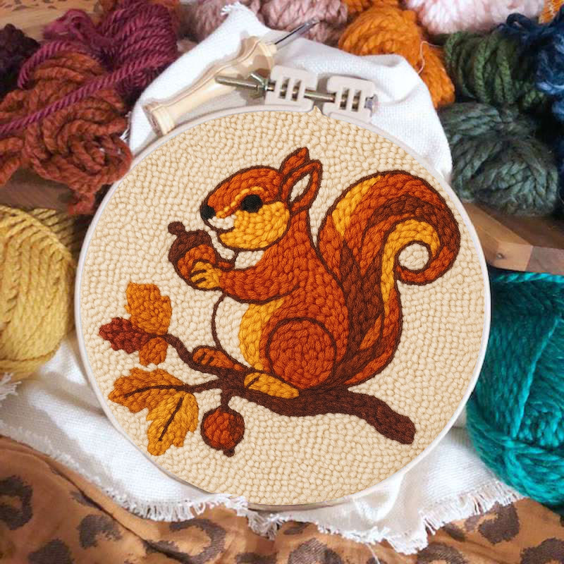  Little Squirrel Punch Needle Kit - Cute Animal Artcraft |  Beginner Handmade Coaster - image 2
