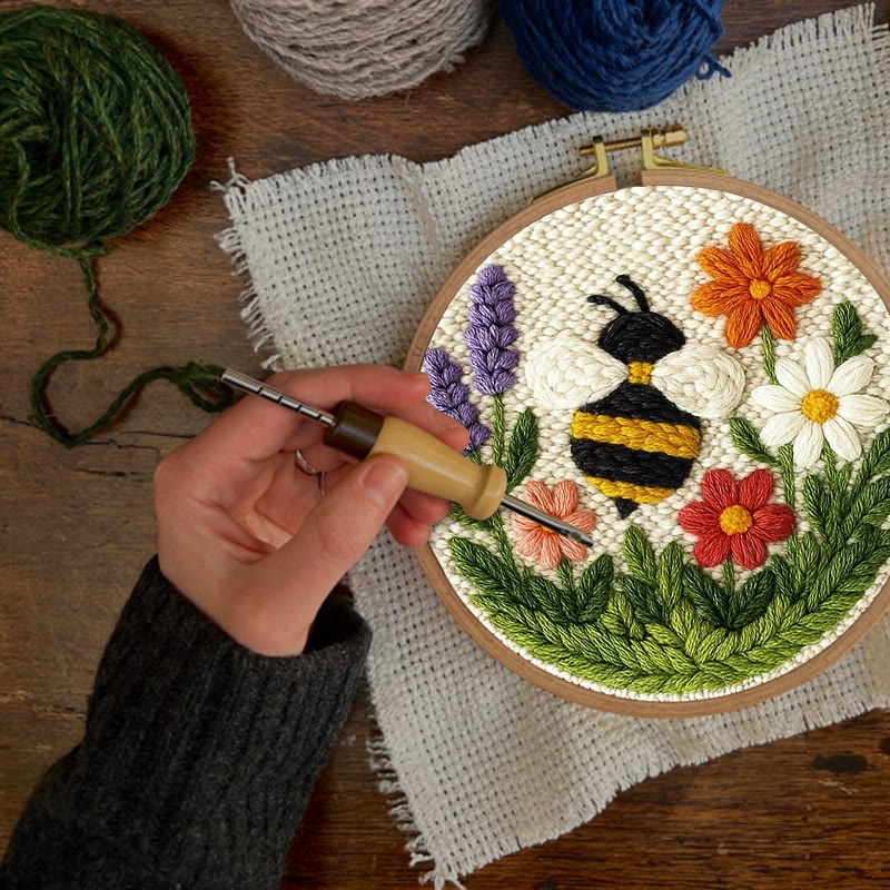 Bee With Flower Punch Needle Kit - Beautiful Decorative Art | Unique Handmade Coaster - image 8