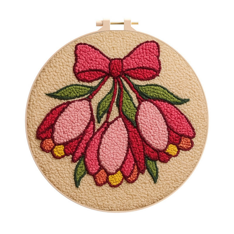 Floral Bow Punch Needle Kit - Personalized Needle Art | Nice Gift For Her  - 8 inch Hoop Kit - image 1