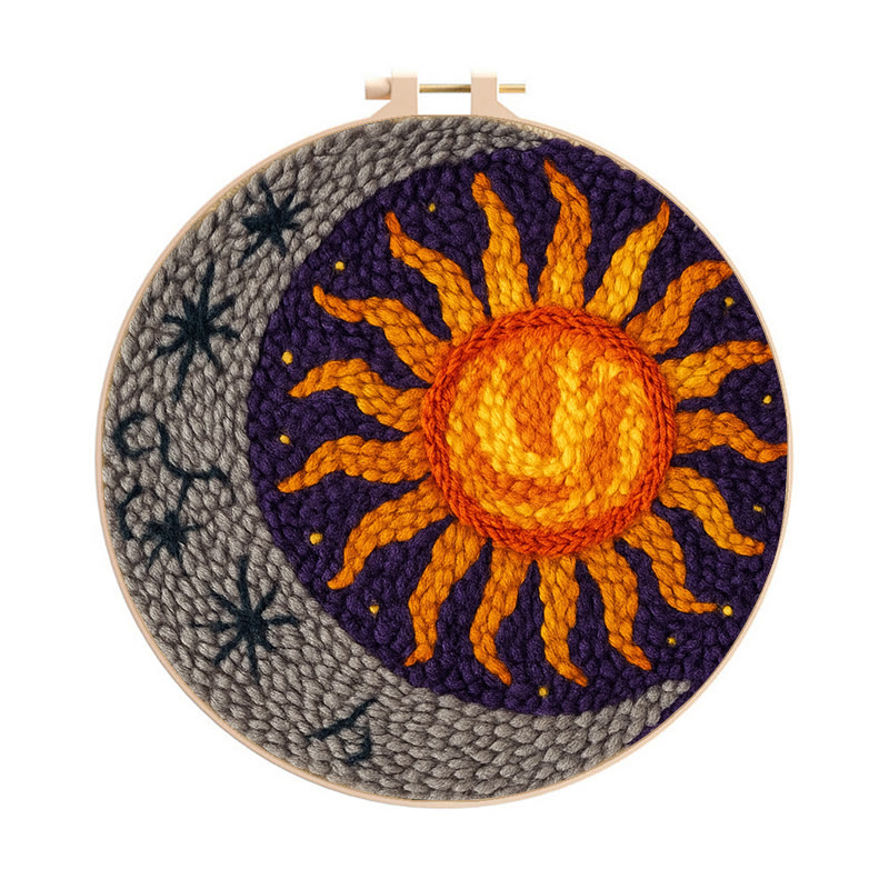  Vibrant Sun Punch Needle Kit - Celestial Handmade Craft | Diy Art For Ornament - 8 inch Hoop Kit - image 1