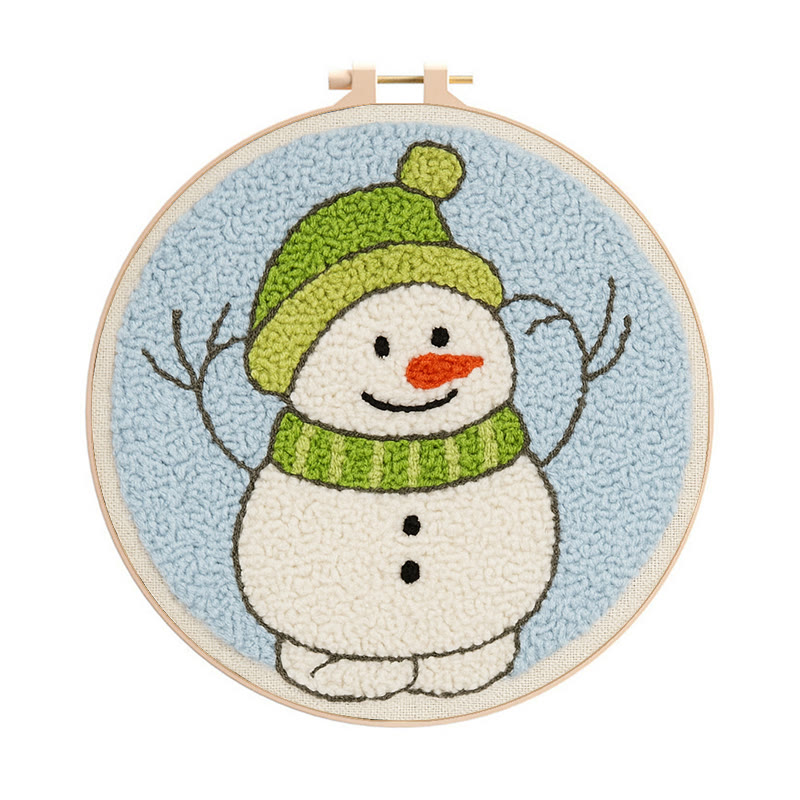  Little Snowman Punch Needle Kit - Cute Christmas Hanging | Easy Handmade Art - 8 inch Hoop Kit - image 1