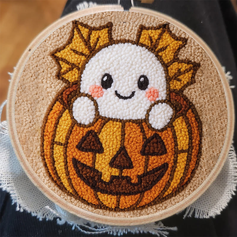 Pumpkin Ghost Punch Needle Kit - Adorable Halloween Craft | Diy Decorative Art - image 3