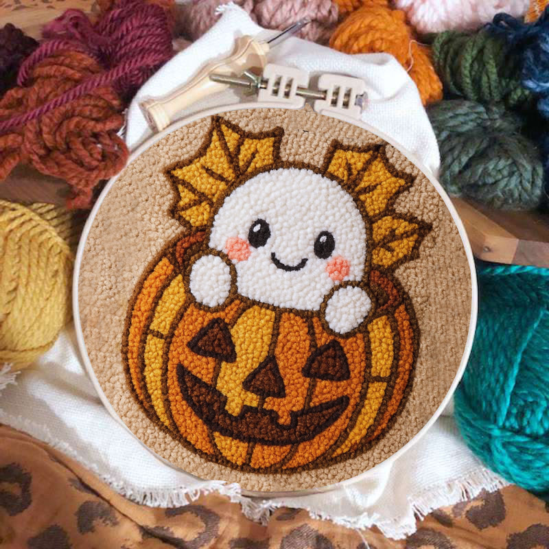 Pumpkin Ghost Punch Needle Kit - Adorable Halloween Craft | Diy Decorative Art - image 2