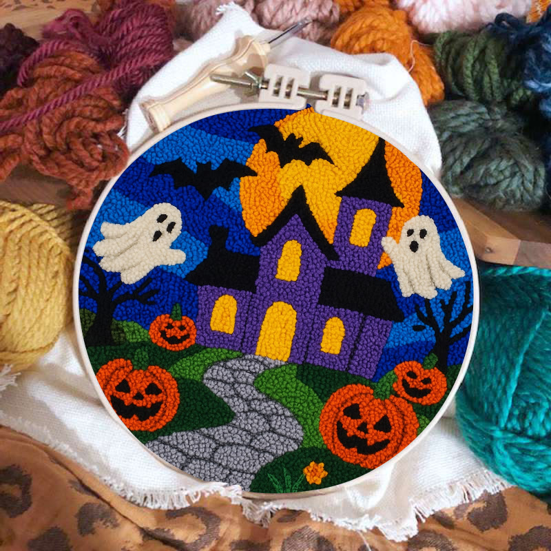 Halloween Night Punch Needle Kit - Spooky Castle Craft | Diy Needle Artwork - image 2