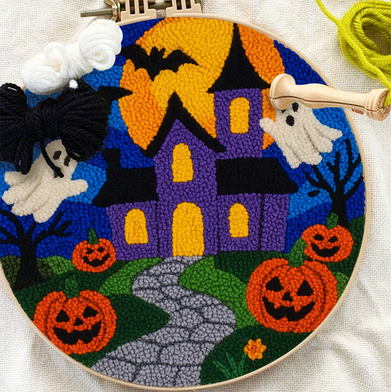 Halloween Night Punch Needle Kit - Spooky Castle Craft | Diy Needle Artwork - image 4