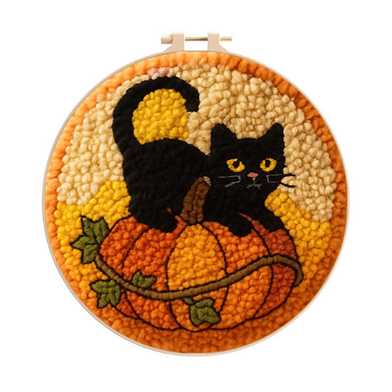 Black Kitten Punch Needle Kit - Cute Animal Craft | Perfect For Halloween Decor - 8 inch Hoop Kit - image 1