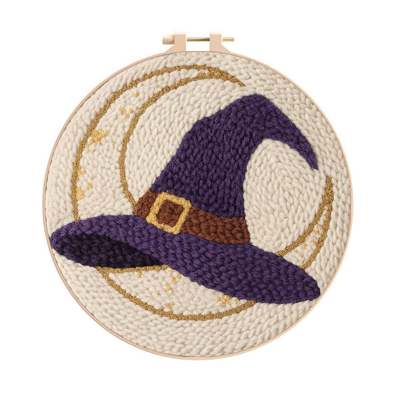 Witch Hat Punch Needle Kit - Halloween Handmade Craft | Unique Decorative Art  - 8 inch Hoop Kit - image 1