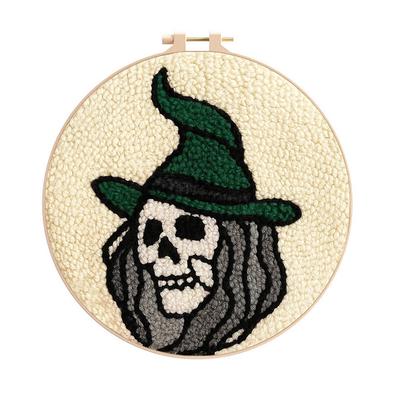 Spooky Wizard Punch Needle Kit - Halloween Skeleton Art | Nice Craft For Home Decor - 8 inch Hoop Kit - image 1