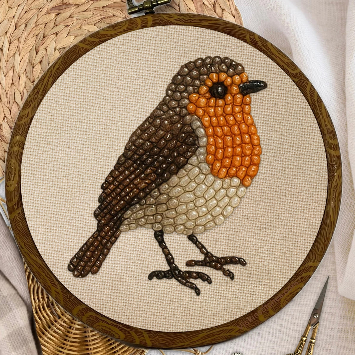 Rubbyoo Bead Embroidery Kit - Robin Bird | Diy Hoop Art | Perfect For Desk Ornament  - image 4