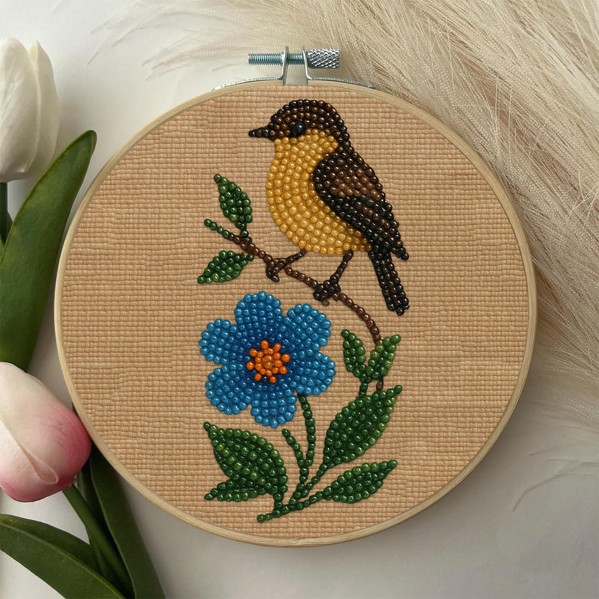 Rubbyoo Bead Embroidery Kit - Floral Bird | Beginner Needle Artcraft | Personalized Home Decor - image 4